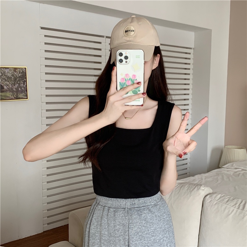 SUXI Áo Ba Lỗ Thể Thao Cổ Vuông Màu Sắc Đơn Giản Dễ Phối Đồ Cho Nữ