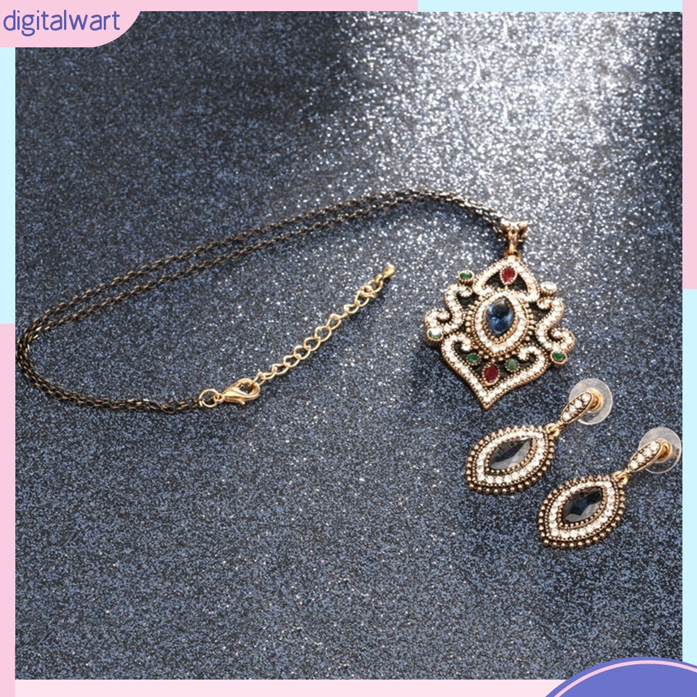 Bộ Vòng cổ + Bông Tai Hình Hoa Đính Kim Cương Giả Phong Cách Ấn Độ