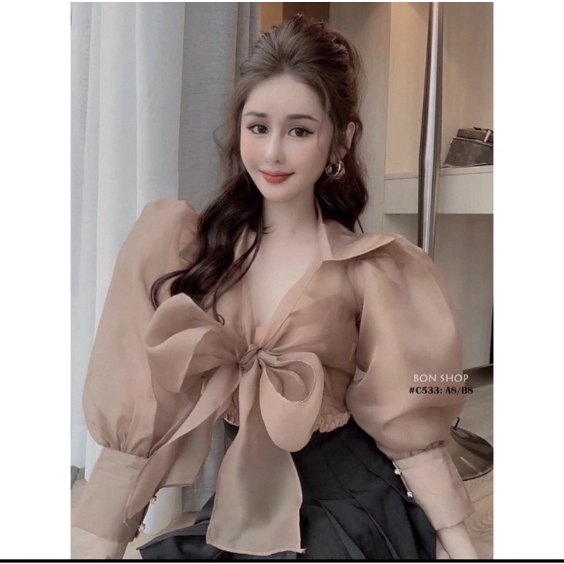 sét Áo thắt lơ trước ngực ttay phồng xinh xắn có kèm áo 2 dây bên trong , chất liệu vải voan rất đẹp và mát hoat hít