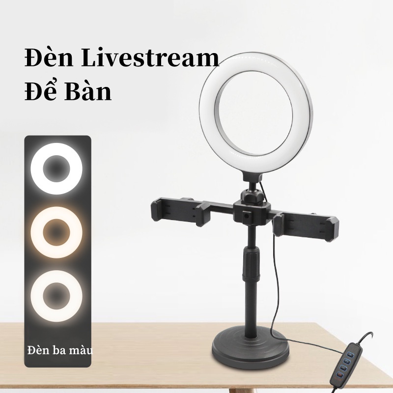 Đèn Livestream Để Bàn 2 kẹp,Đèn livestream 16cm kẹp 2 điện thoại có đèn hỗ trợ quay  videom livestream trên TikTok.