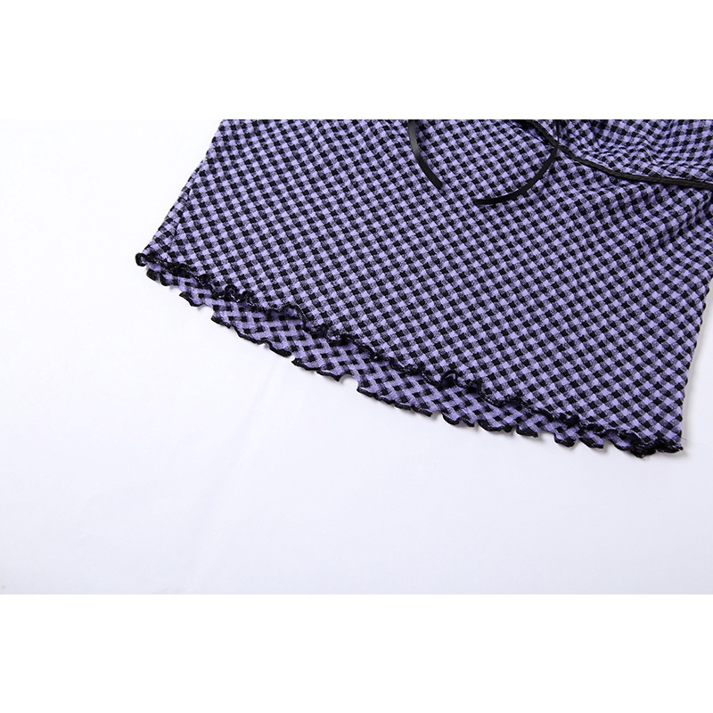 Áo Tank Top Hở Lưng Thắt Nơ Họa Tiết Sọc Caro Thời Trang Cho Nữ