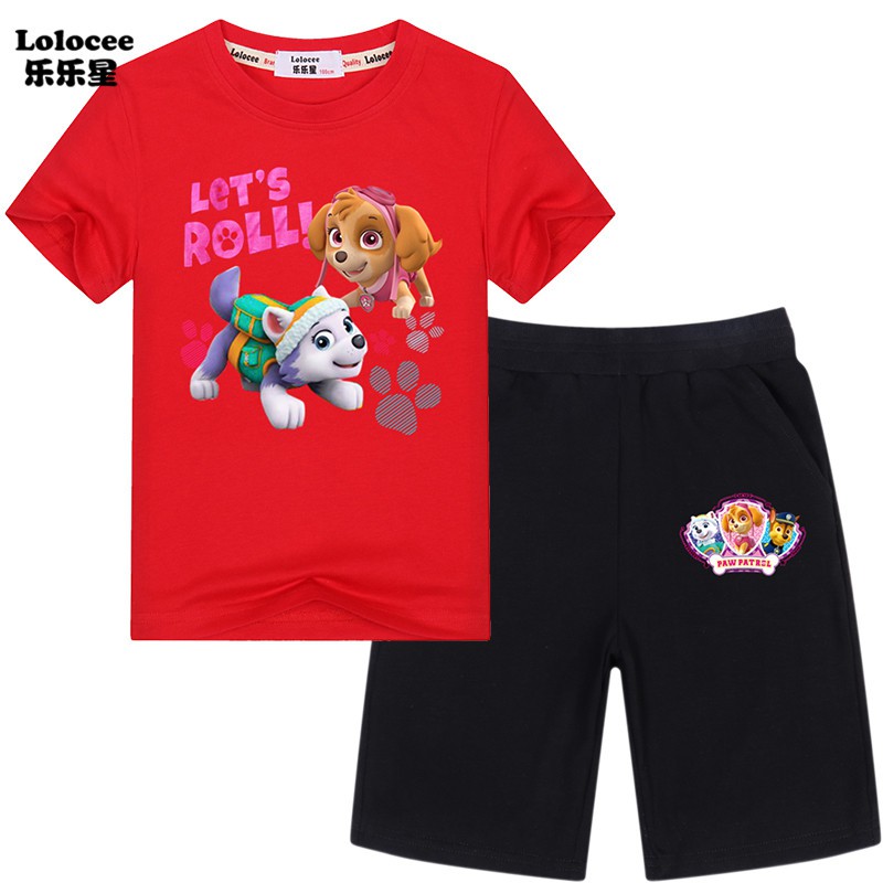 Set 2 Món Áo Thun Tay Ngắn &amp; Quần Short In Hình Paw Patrol Cho Bé Gái