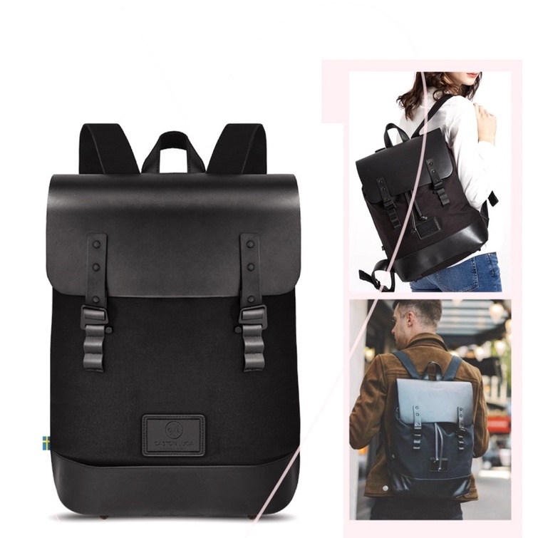 Gazton Luga backpack-[BALO CAO CẤP]-đen phối da cá tính