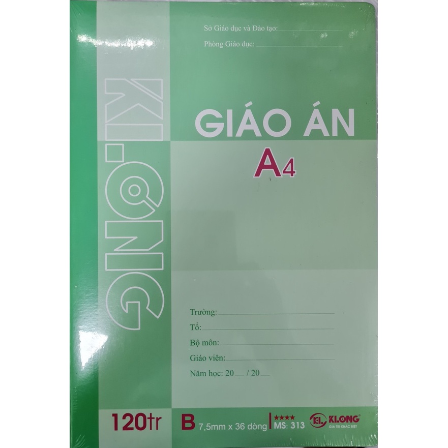 Sổ giáo án dòng kẻ ngang khổ A4 Klong 120 trang  MS 313