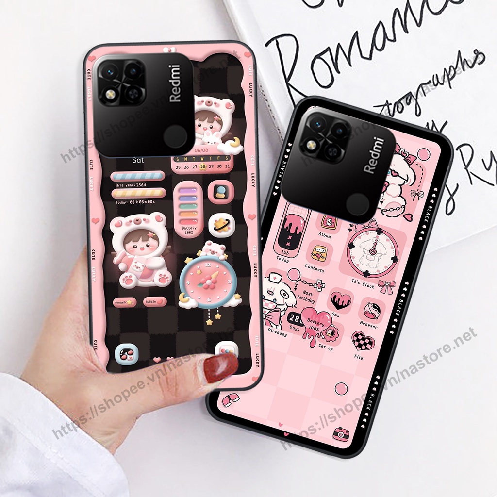 Ốp lưng Xiaomi Redmi 10A gấu, đồng hồ dễ thương cute giá rẻ