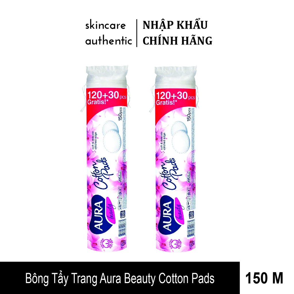 Bông Tẩy Trang cotton pads tròn Aura 150 miếng 3 lớp 2 mặt