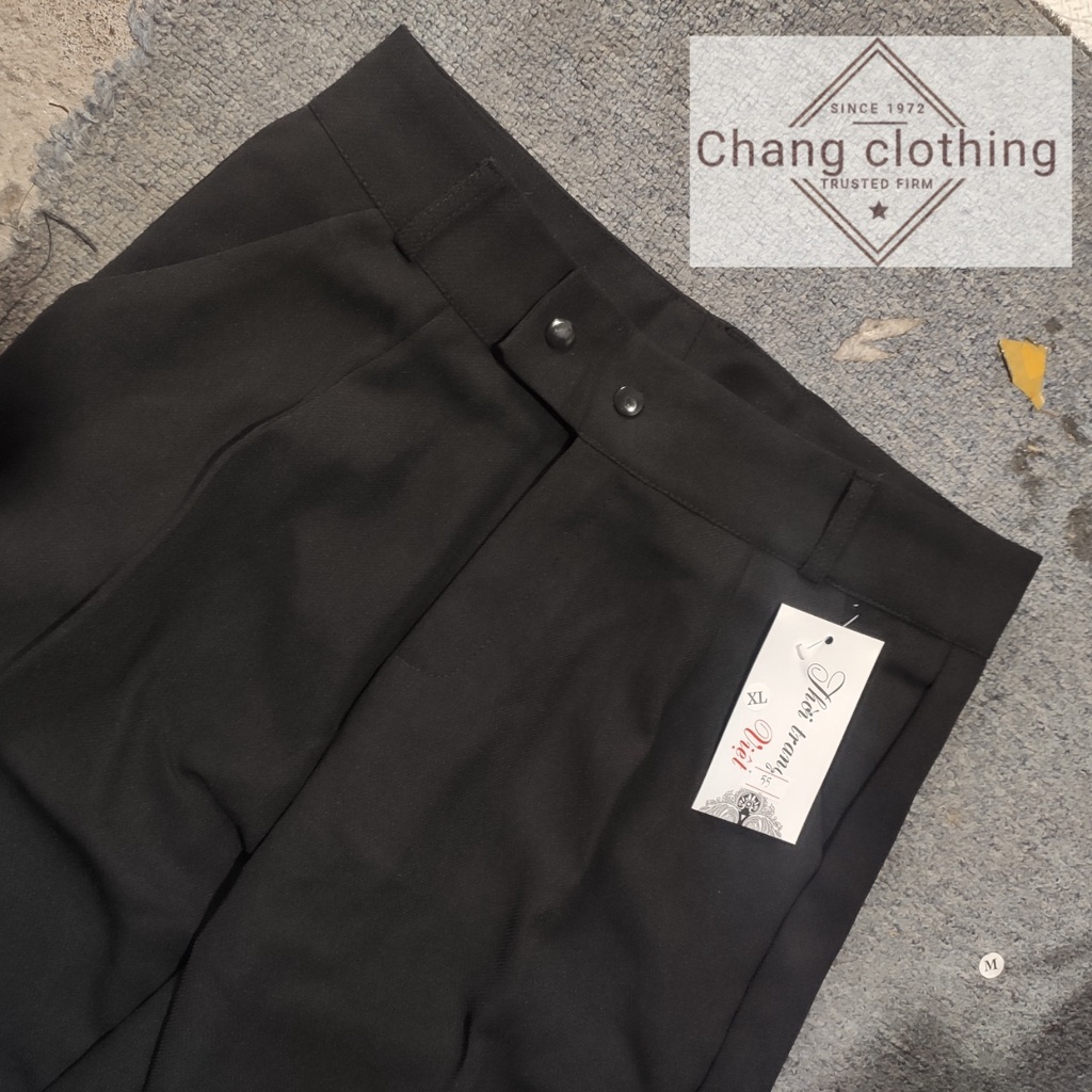 Quần tây baggy nữ lưng cao công sở dáng dài ống đứng kèm đai 2 nút bấm màu đen vải mềm - Quần vải nữ đi học sinh cạp cao