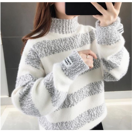 Áo Len Nữ Kẻ Mờ Pha Màu Dày Dặn, Ấm Thời Trang Hàn Quốc - LKEMO | BigBuy360 - bigbuy360.vn