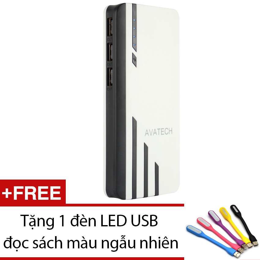 Pin sạc dự phòng AVATECH 12000mAh (Trắng) + Tặng 1 đèn LED (Trắng - đen)