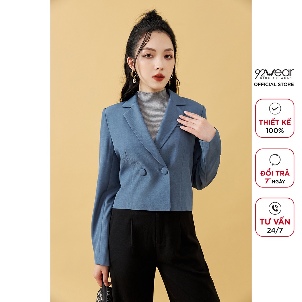 Áo vest nữ dài tay dáng ngắn 92WEAR, thiết kế thanh lịch ,chất liệu tuýt si cao cấp VBA1825 | BigBuy360 - bigbuy360.vn