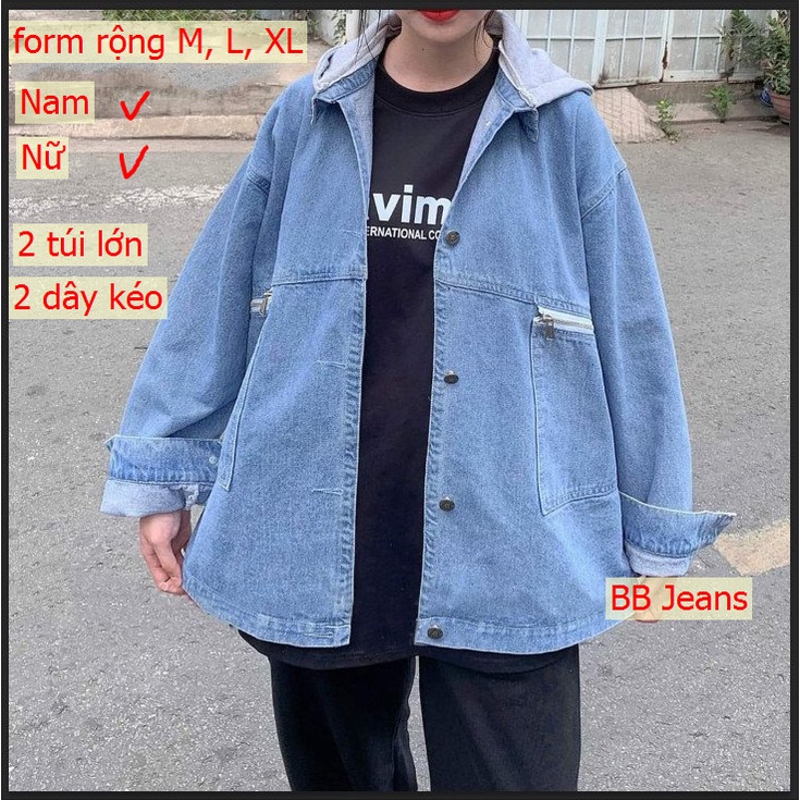 Áo khoác jean nữ có túi ZIP và có mũ cao cấp hàng độc chỉ có tại Panda Style Store form rộng size 40-75kg