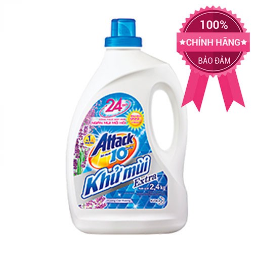 Chai Nước giặt khử mùi Attack Extra Hương Oải Hương 2.4kg - Tặng Túi Nước Giặt 1,4kg