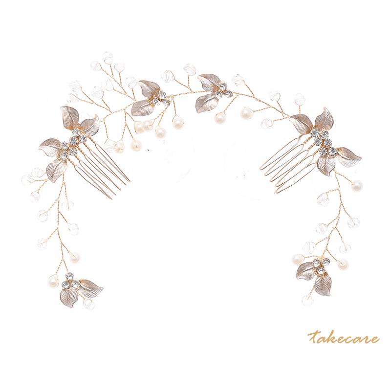 Flower Bride Wedding Hair Comb Leaf Crystal Hair Jewelry Headpieces Pearl Side Combs Bridal Decorative Hair Accessories