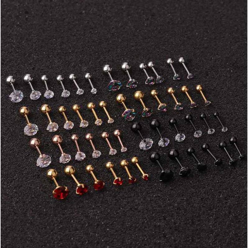 Bông Tai Đính Đá Zircon Bằng Thép Không Gỉ Thời Trang