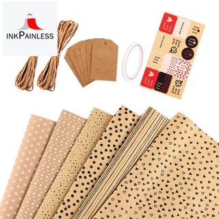 Set 6 tờ giấy gói quà màu nâu kèm dây nhãn dán