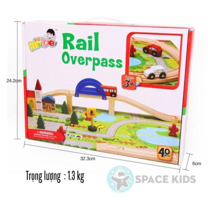 Đồ chơi gỗ cho bé lắp ghép mô hình giao thông Rail Overpass thông minh phát triển trí tuệ