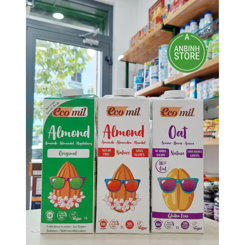 Sữa hạt hữu cơ Ecomil 1 Lit - organic milk - sữa hạnh nhân , yến mạch, sữa dừa 1 Lit