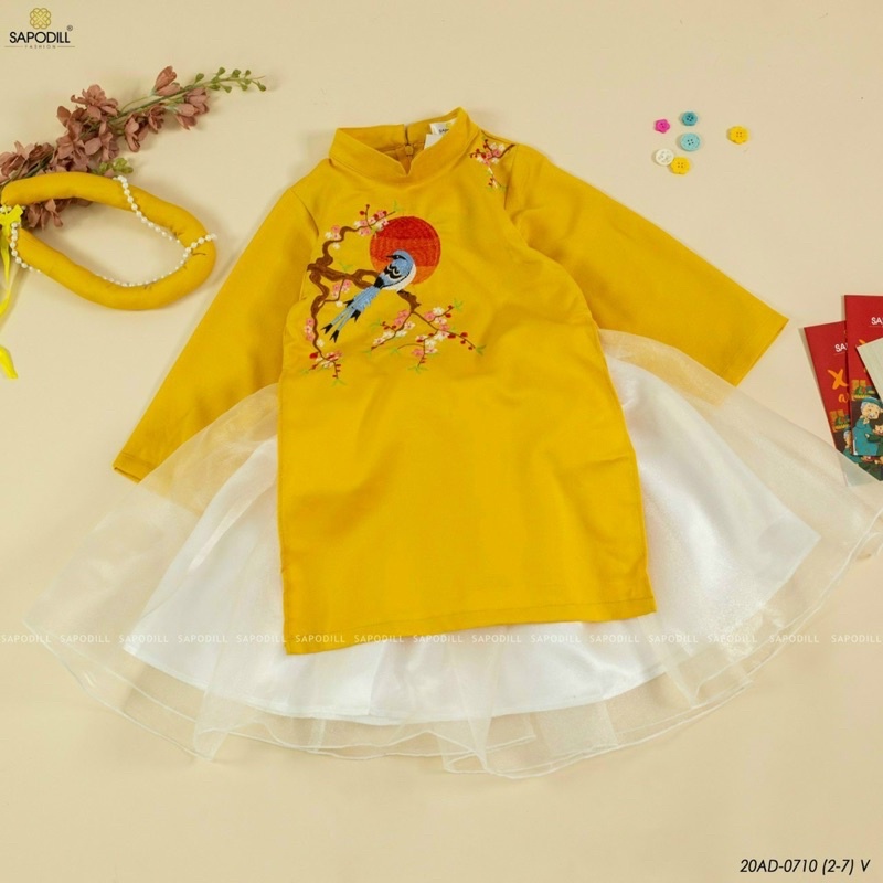 Áo dài nhung bé gái 2-7y