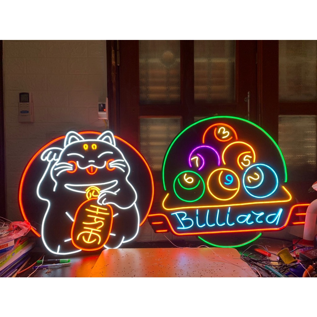 Đèn Led Neon Sign Hình Mèo Thần Tài Trang Trí Phòng Ngủ, Cửa Hàng - Màu và Kích Thước Tùy Chọn
