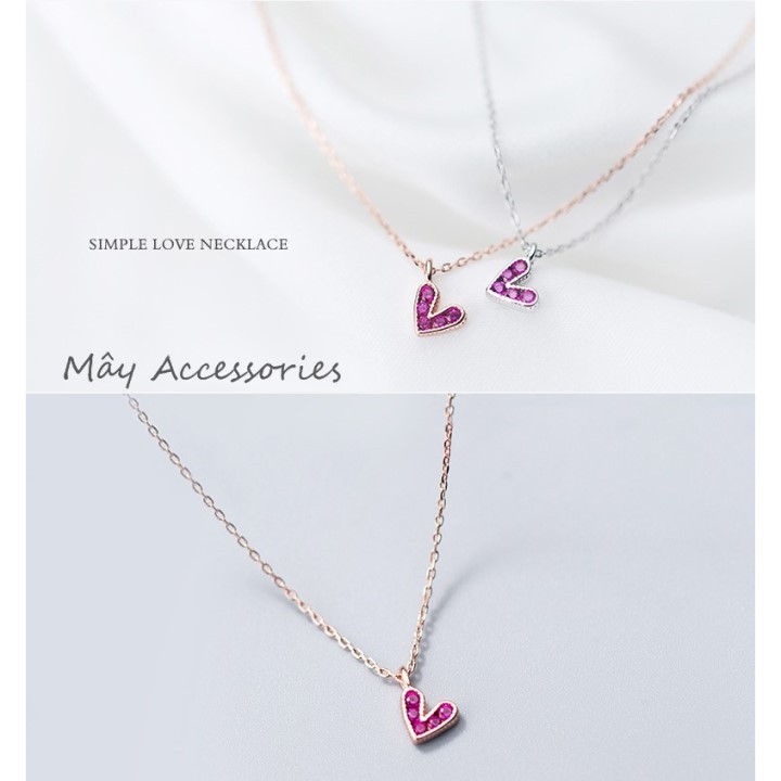 Dây chuyền bạc 925 cao cấp hình trái tim đính đá đỏ [bạc, vàng hồng] Mây Accessories