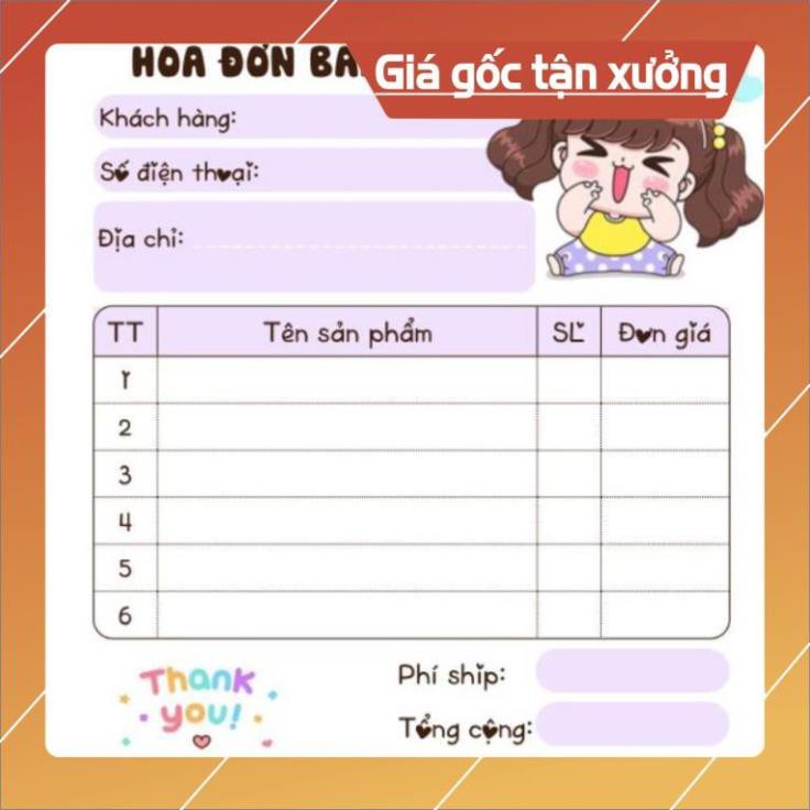 [Free ship] Hoá đơn bán hàng mini 1 liên siêu dễ thương quyển 100 tờ