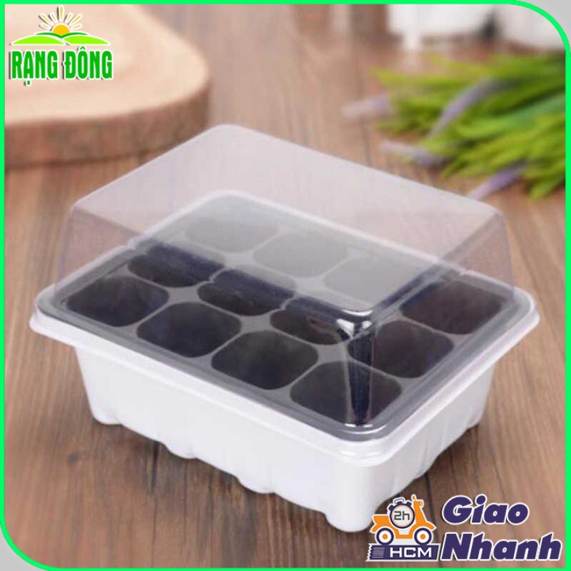 Khay Ươm Hạt Giống 12 Lỗ Có Nắp Đậy và Đế Giữ Nước Độ Bền Cao - Hạt giống Rạng Đông