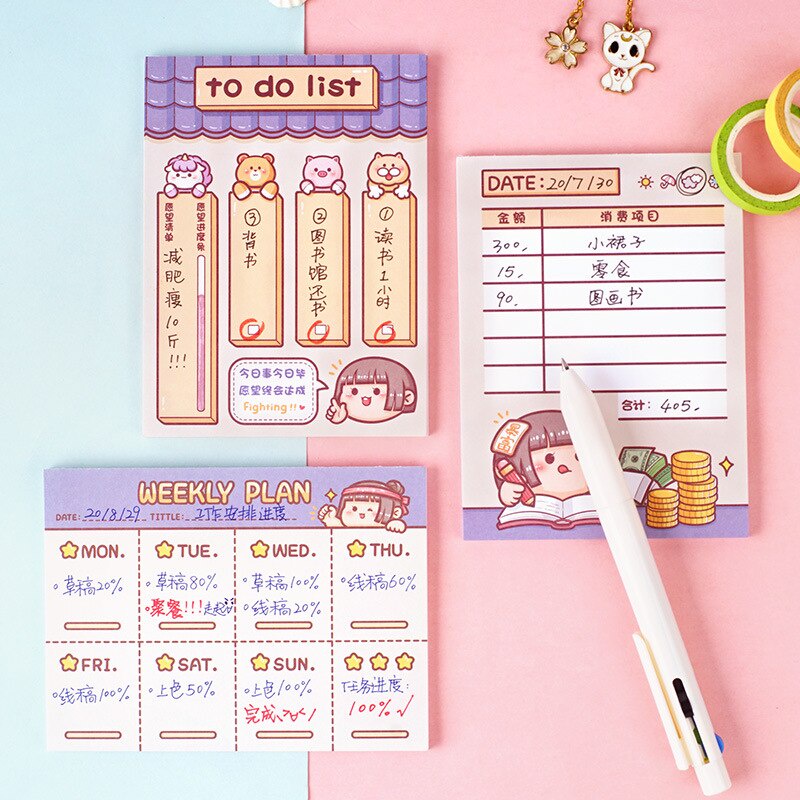 Set 105 tờ giấy ghi chú họa tiết hoạt hình xinh xắn
