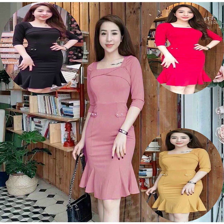 Đầm Thun Ôm Body Cổ Đắp Chéo Đính Hạt Duyên Dáng Thanh Lịch[Hàng Thiết Kế Chuẩn Shop]