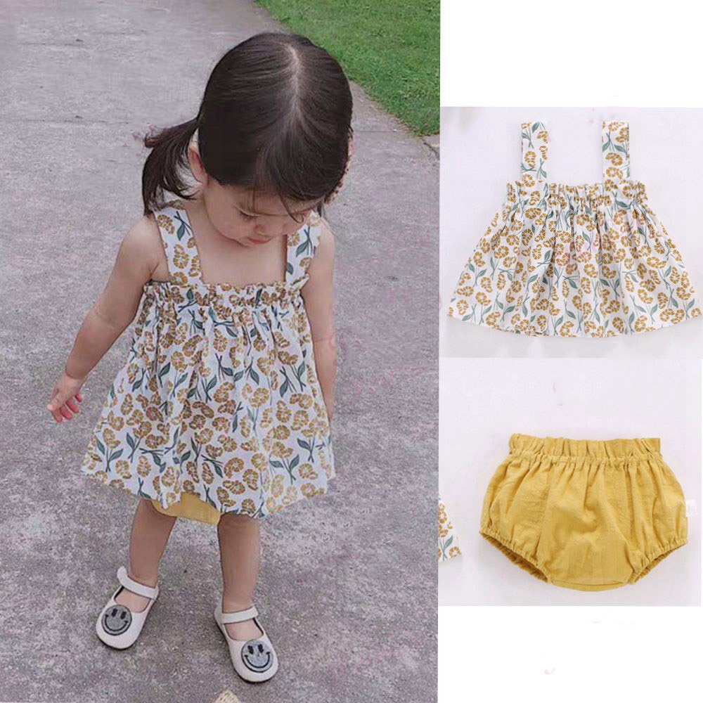 Bộ Trang Phục 2 Mảnh Gồm Đầm Hai Dây In Hình Quả Cherry + Quần Short Dễ Thương Dành Cho Bé Gái Sơ Sinh