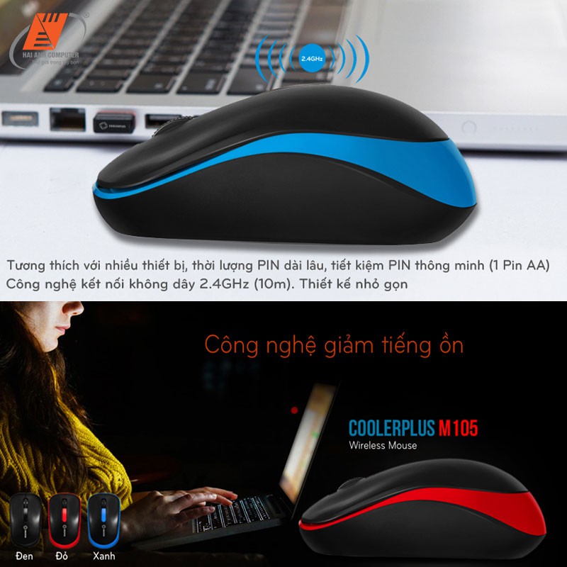 Chuột máy tính không dây Mouse Coolerplus M105 | Chuyên văn phòng - Khoảng cách hoạt động 10m - Hàng chính hãng