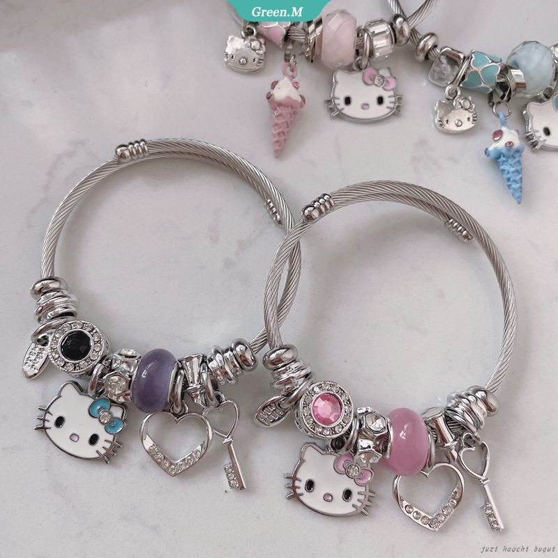 Vòng Tay Trang Sức Hạt Pha Lê Hình Hello Kitty Dễ Thương Y2K Millennial Cho Nữ Sinh