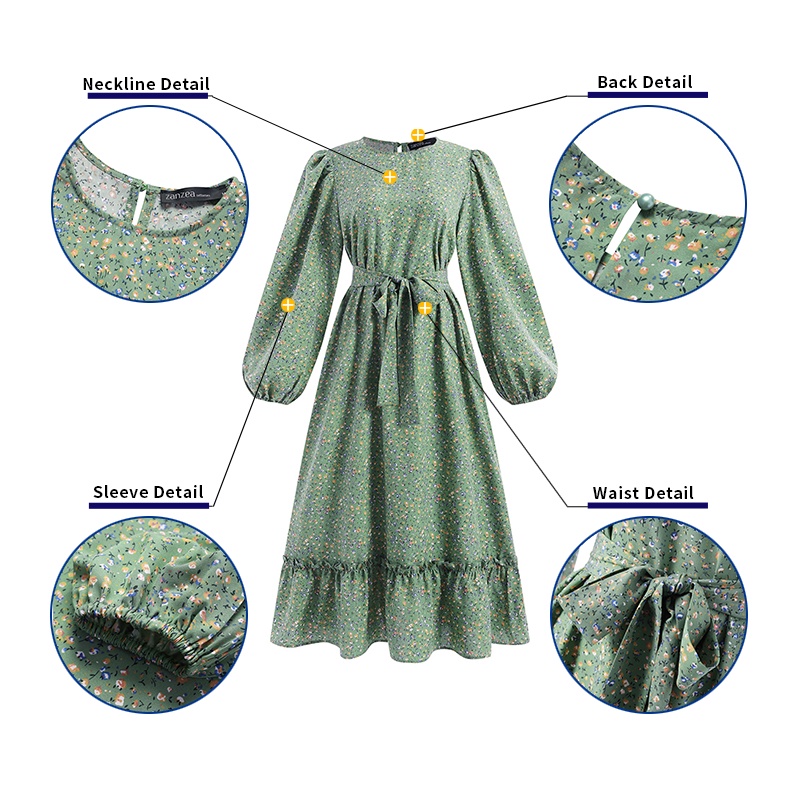 Zanzea Đầm Tay Dài Cổ Tròn In Họa Tiết Hoa Phong Cách Cổ Điển Dành Cho Nữ