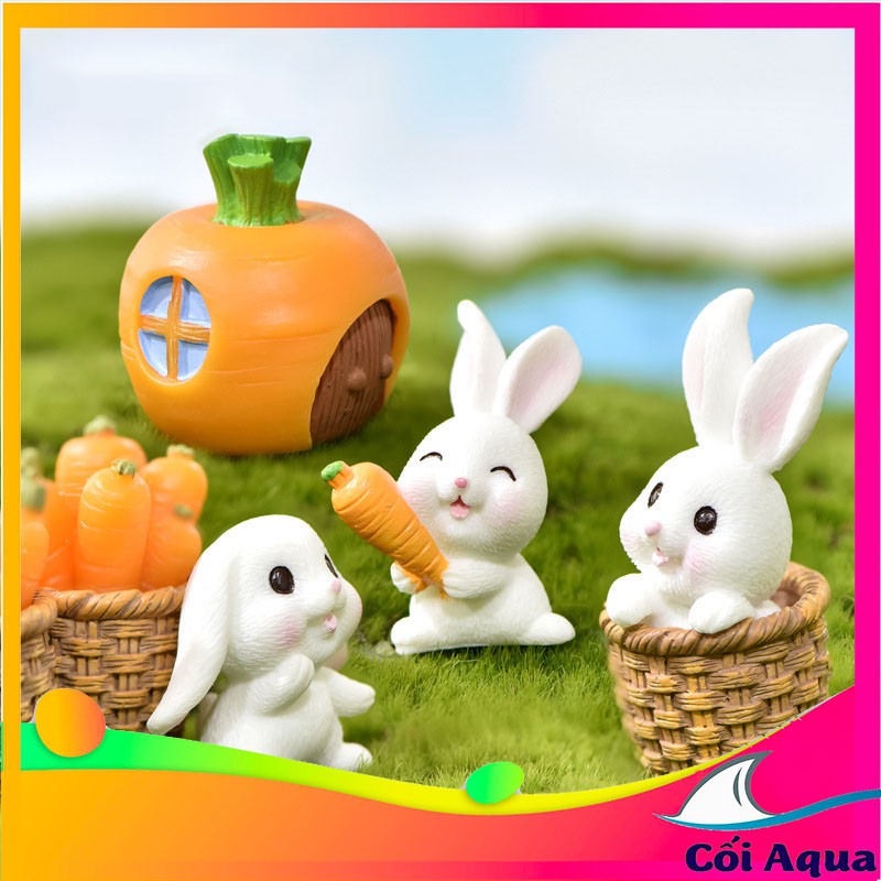 Mô hình thỏ con thu hoạch cà rốt vui vẻ trang trí tiểu cảnh, sân vườn, sen đá, sân vườn, bể cá, bể terrarium