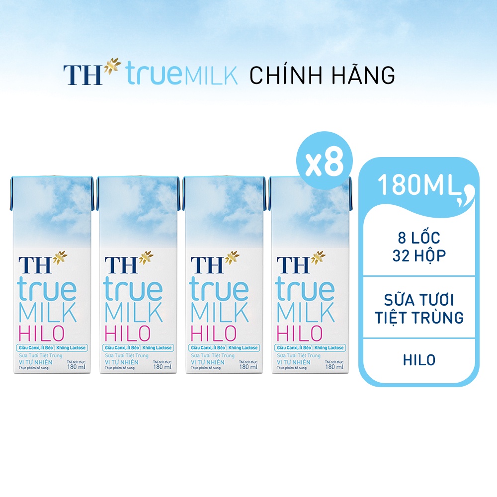 8 Lốc sữa tươi tiệt trùng TH True Milk HILO 180ml (180ml x 4 hộp)