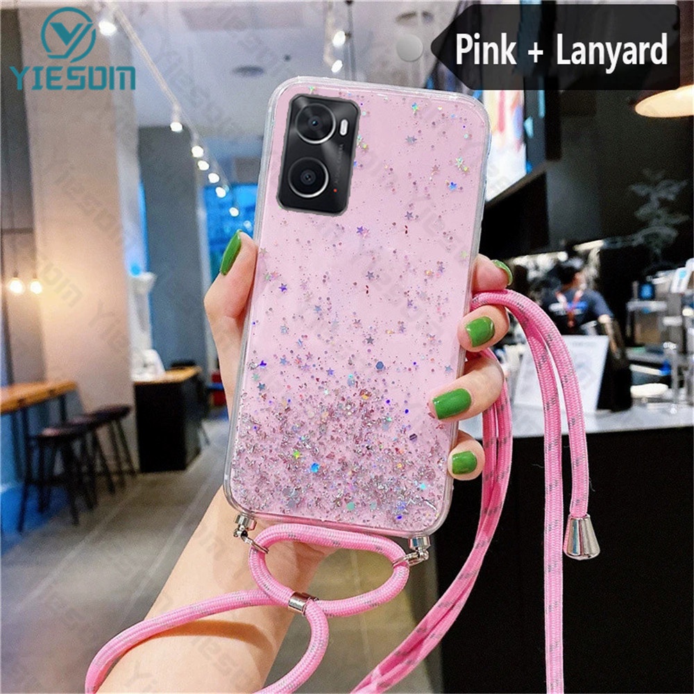 Ốp Điện Thoại Silicon Mềm Trong Suốt Sang Trọng Có Dây Đeo Cổ Cho Oppo A76 A95 A74 A94 A93 A54 4G A16 A16K A15 A15S A53 A33 2020 F19 F17 Pro