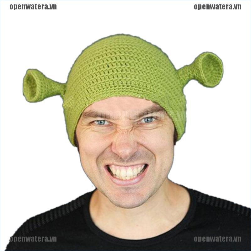 Mũ Len Mùa Đông Unisex Hình Quái Vật Shrek Màu Xanh Lá Vui Nhộn