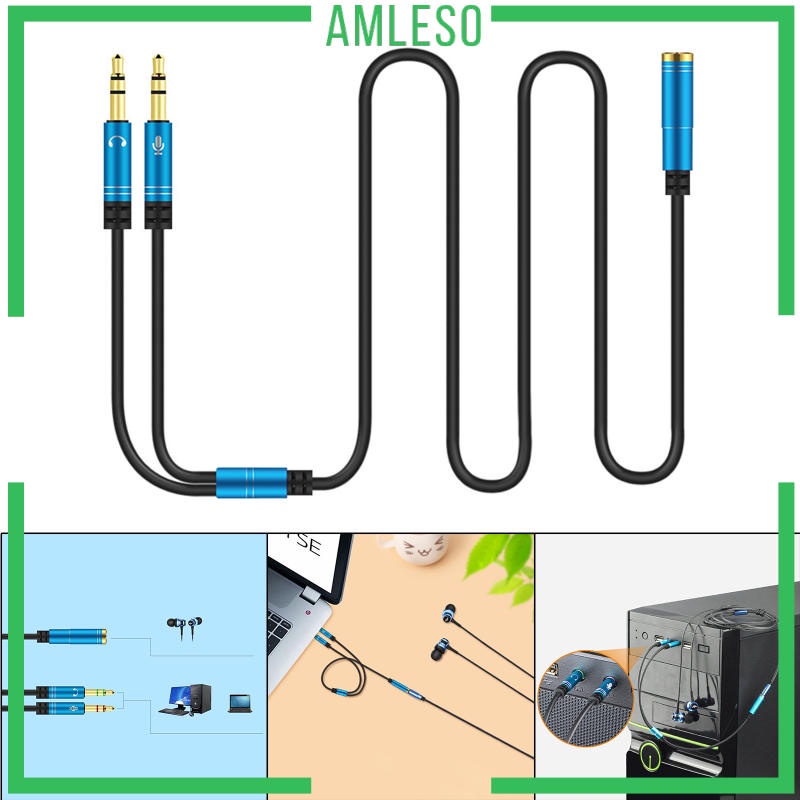 Dây Cáp Tách Tai Nghe 115cm 3.5mm Với Tai Nghe / Microphone Chuyển Đổi Sang 2 Cổng 3.5mm Cho PC / Điện Thoại