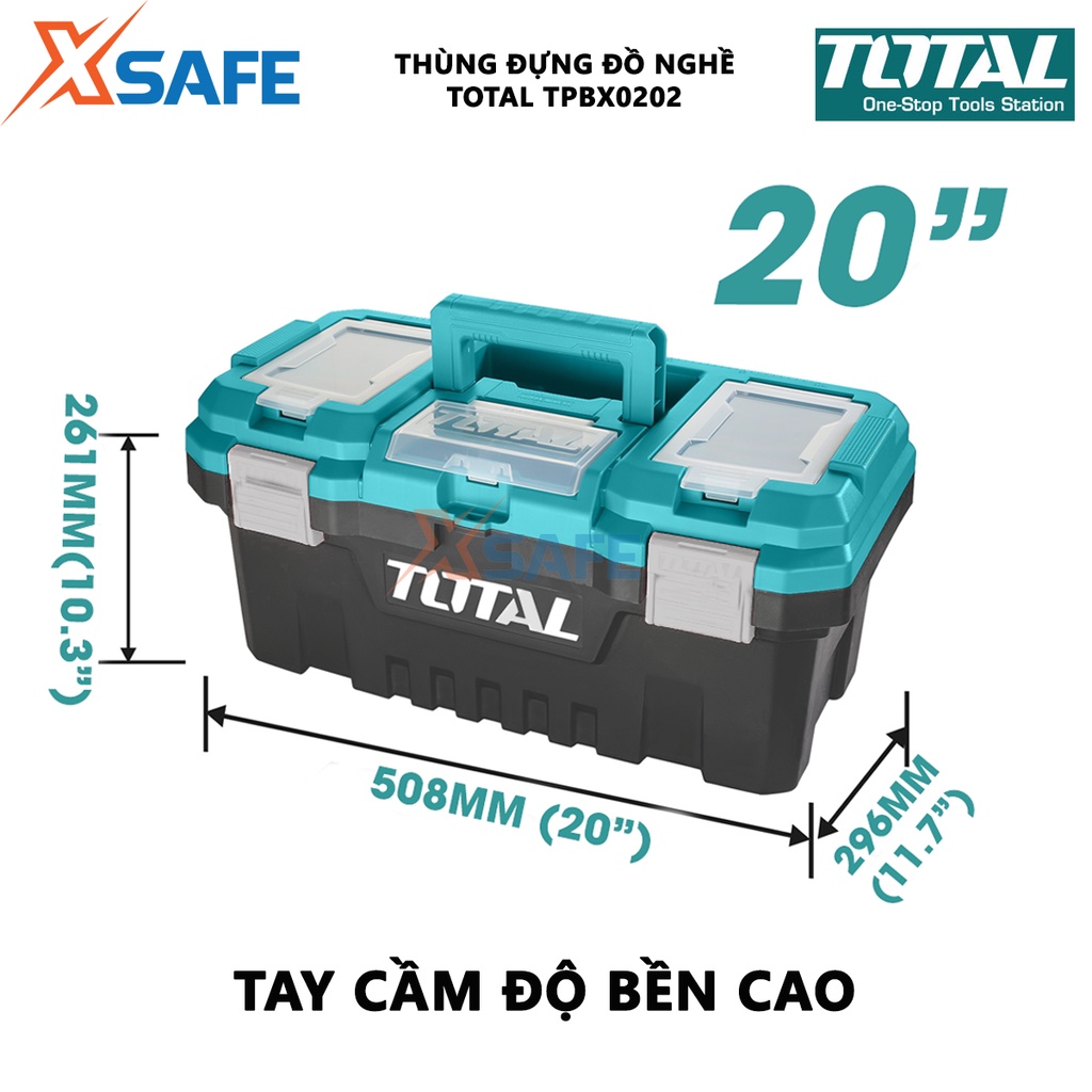 Hộp dụng cụ khóa kim loại TOTAL TPBX0202 Thùng đựng đồ nghề tải tối đa 20KG, khóa kim loại, tay cầm độ bền cao - [XSAFE]