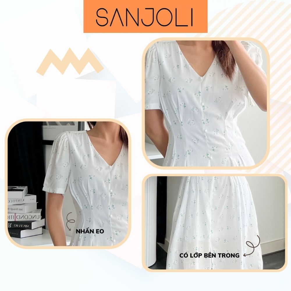 Váy Hoa Nhí Dáng Dài SANJOLI Đầm Tết Dự Tiệc Công Sở Maxi Xòe Vải Voan Thiết Kế Hàn Quốc Tiểu Thư Sang Trọng VD047