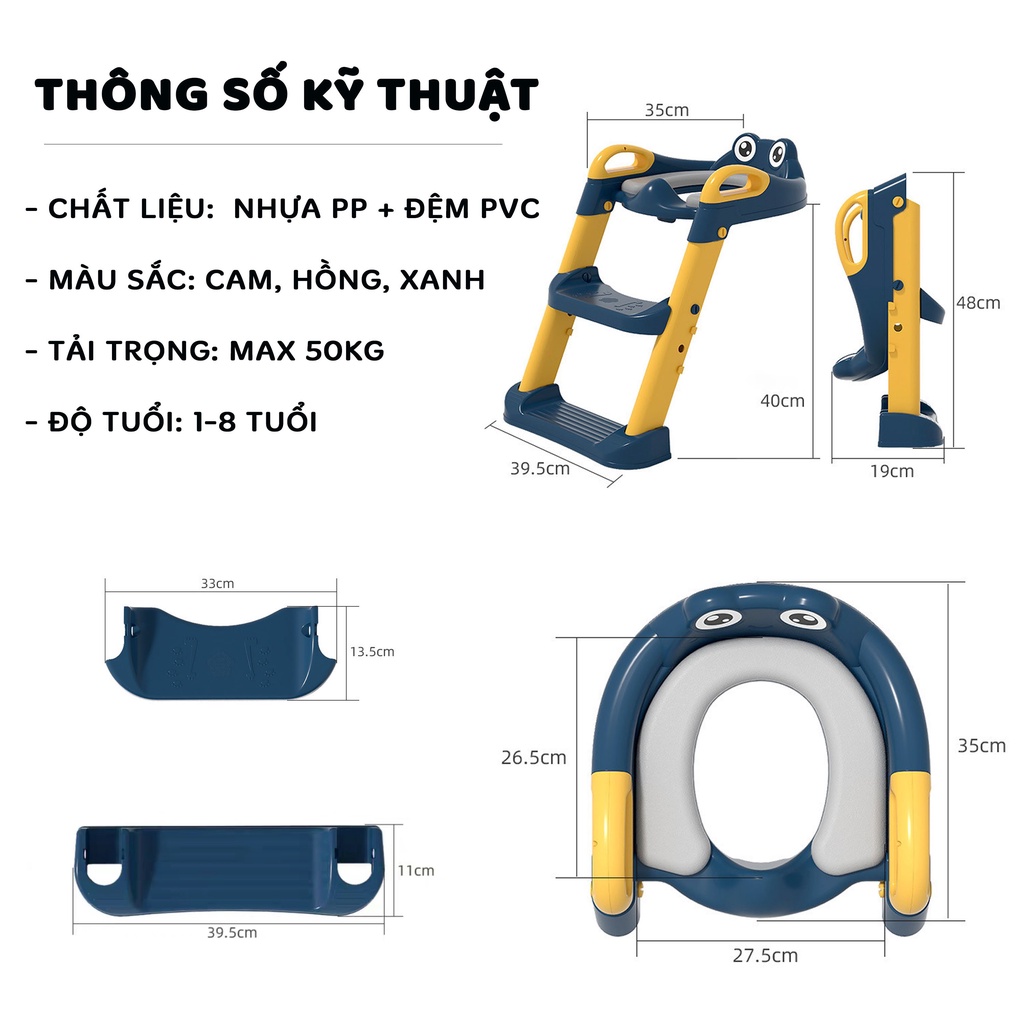 Thang bô vệ sinh V-BABY W1 có nắp thu nhỏ bồn cầu gấp gọn tiện lợi dùng cho bé trai và bé gái có sẵn tay vịn đi kèm