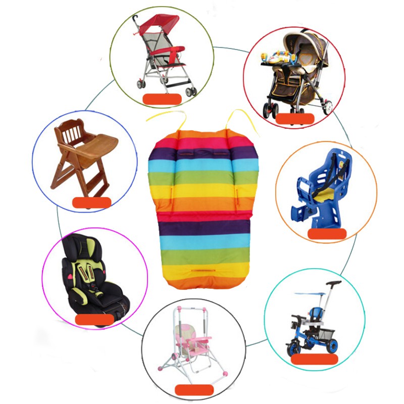 Coagulatepower Pram Cushion Rainbow Color Soft Thick BB Car Umbrella Cart Seat Pad Color Random