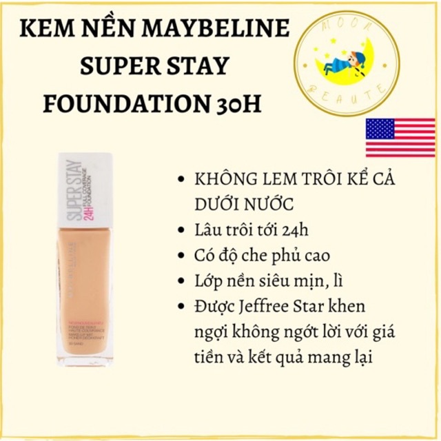 [BILL US] Kem nền che khuyết điểm 24H lâu trôi che phủ cao Maybelline Super Stay Foundation 24H siêu lì chống nước