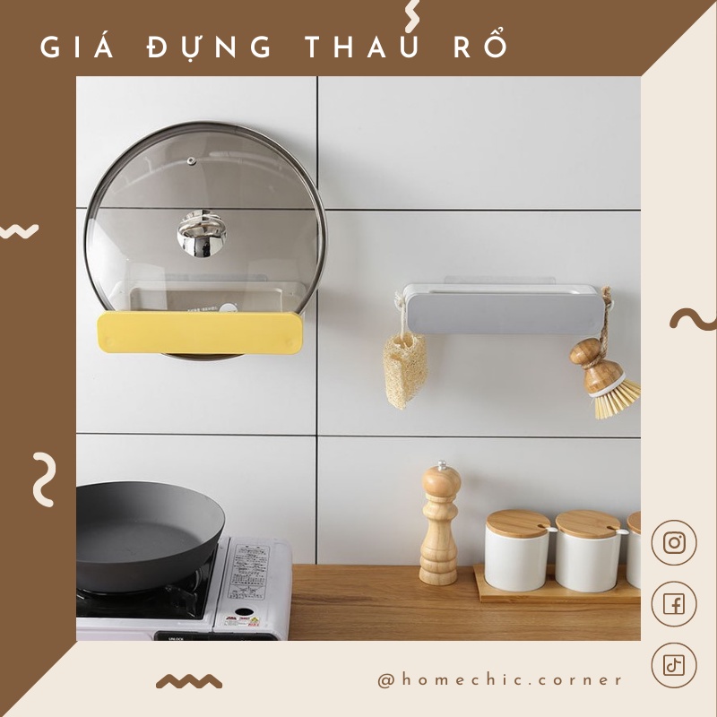 Giá đựng thau, rổ, chậu, kệ đựng nắp nồi gấp gọn dán tường đa năng | HOME CHIC CORNER