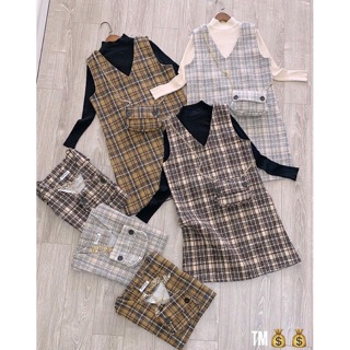 Set yếm dạ kẻ kèm túi
