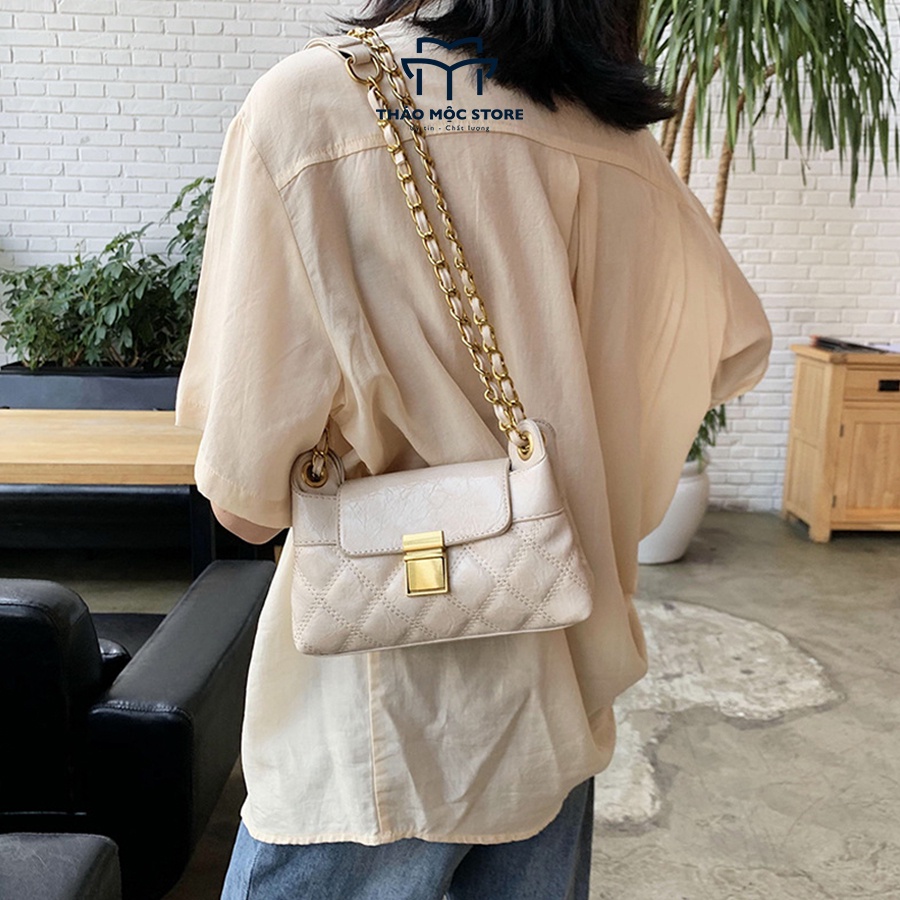 Túi xách nữ đeo chéo ô trám Hàn Quốc da xịn nhiều ngăn đi chơi đi làm Thảo Mộc Store TMX30