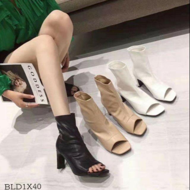 [Mã FASHIONGREEN15 giảm 10% tối đa 30k đơn từ 99k] BOOT DA CỔ LỬNG HỞ MŨI GÓT VUÔNG CỰC SANG (X21) New 2020