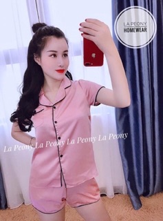 Bộ bijama đùi lụa chạy viền cổ chất lụa