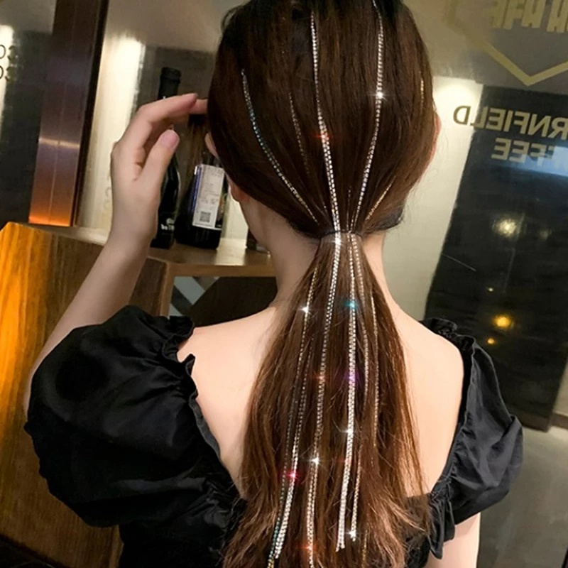 Kẹp tóc đính đá tua rua nhiều màu sắc lấp lánh cho nữ