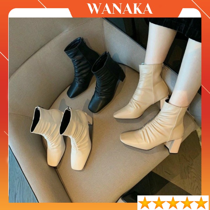 BOOT NỮ NHÚN CHUN GÓT TRỤ 8 PHÂN DA LÌ 3 MÀU (F13)