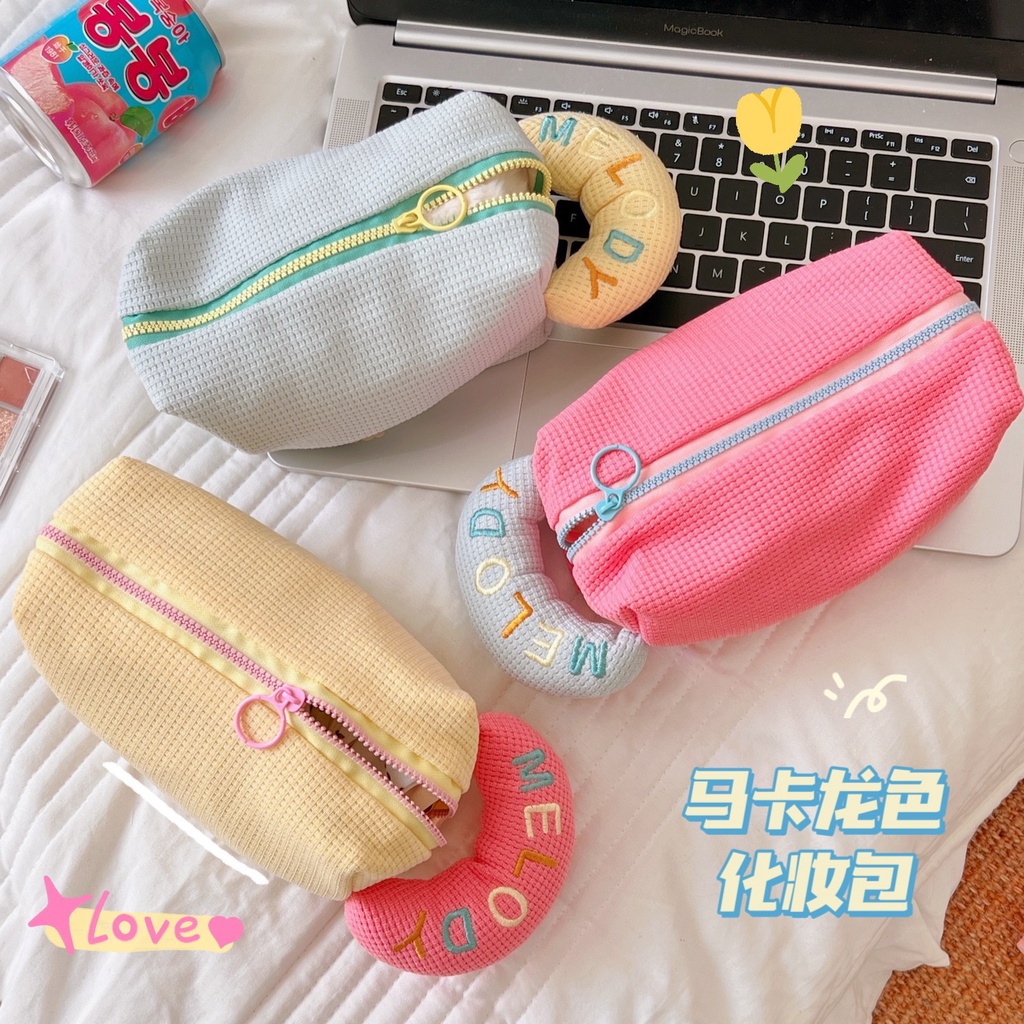 Túi Đựng Mỹ Phẩm Bằng Vải Flannel Mềm Họa Tiết Hoạt Hình Màu Sắc Ngọt Ngào Phong Cách Hàn Quốc